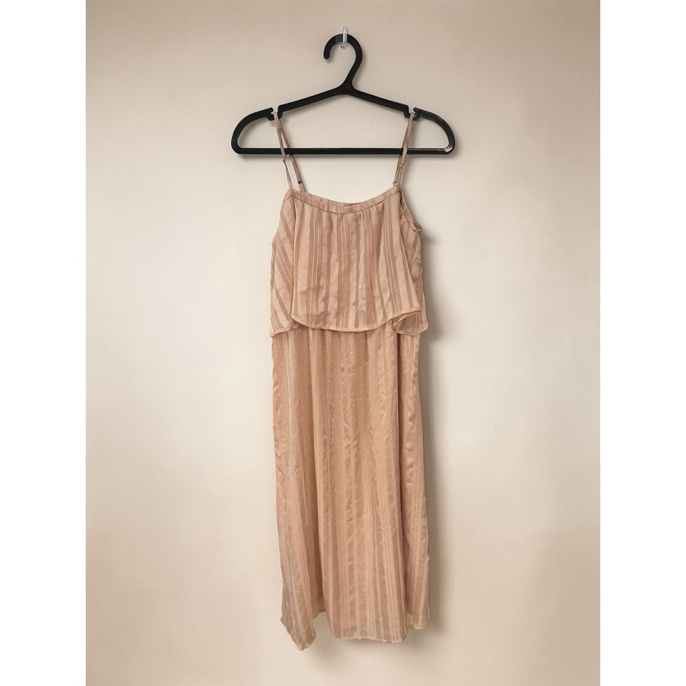 June & Hudson Beige Striped Pleated Ruffle Cami Midi Dress - XS